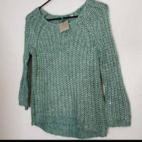 NEW Anthropologie Knitted & Knotted Hi Low Chunky Glitz Sweater Bohemian Spring - Picture 12 of 14